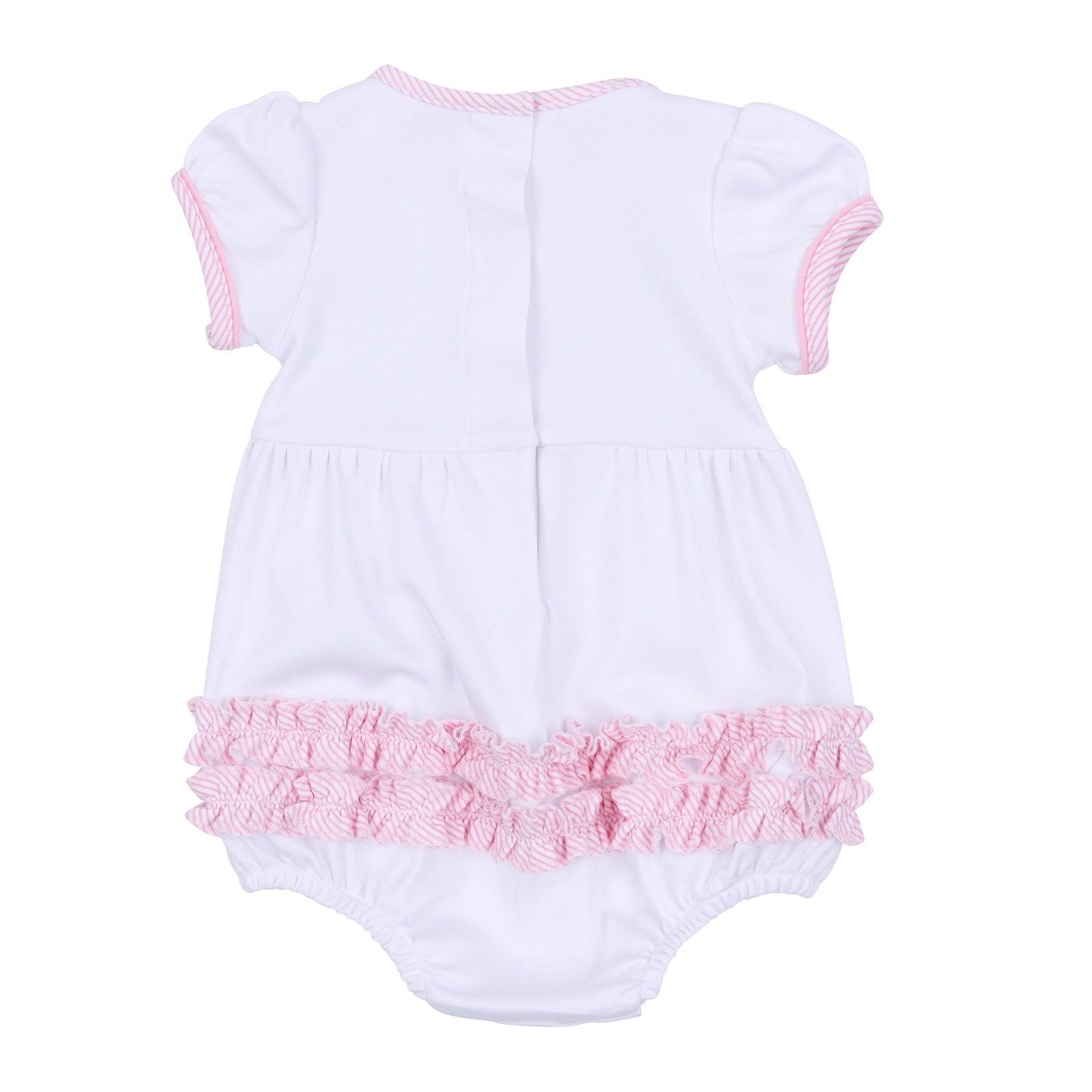 Santa Baby Embroidered Ruffle Short Sleeve Bubble - Pink - Magnolia BabyBubble