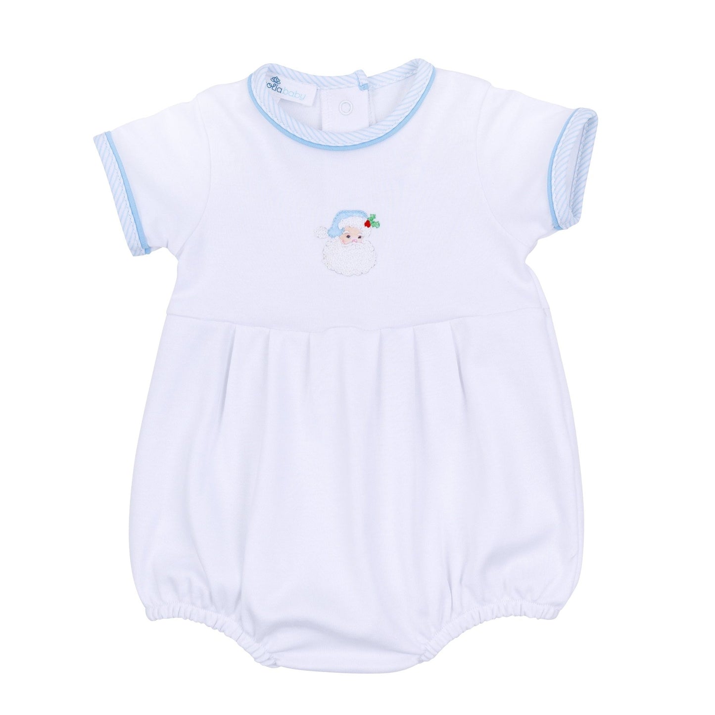 Santa Baby Embroidered Short Sleeve Boy Bubble - Light Blue - Magnolia BabyBubble