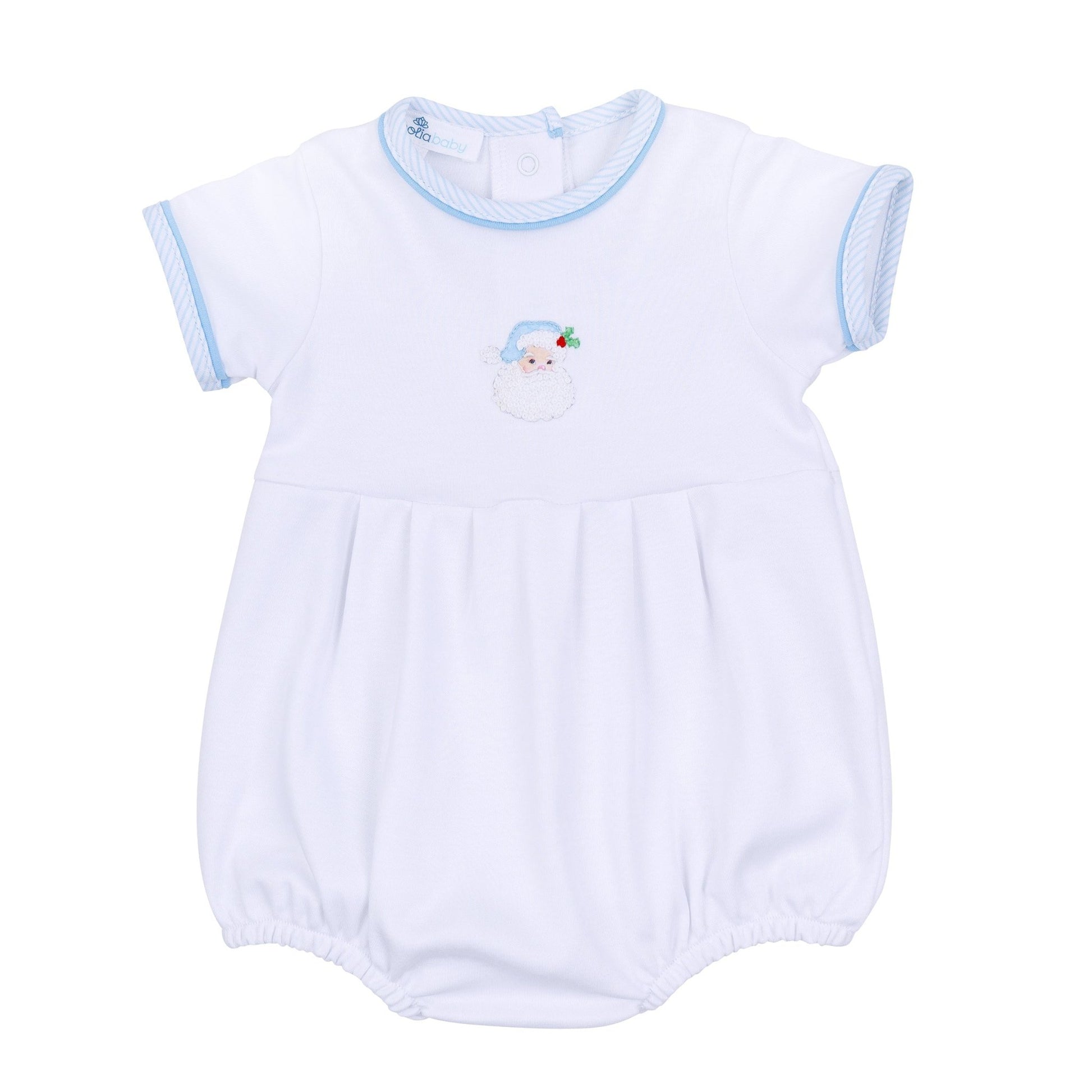 Santa Baby Embroidered Short Sleeve Boy Bubble - Light Blue - Magnolia BabyBubble
