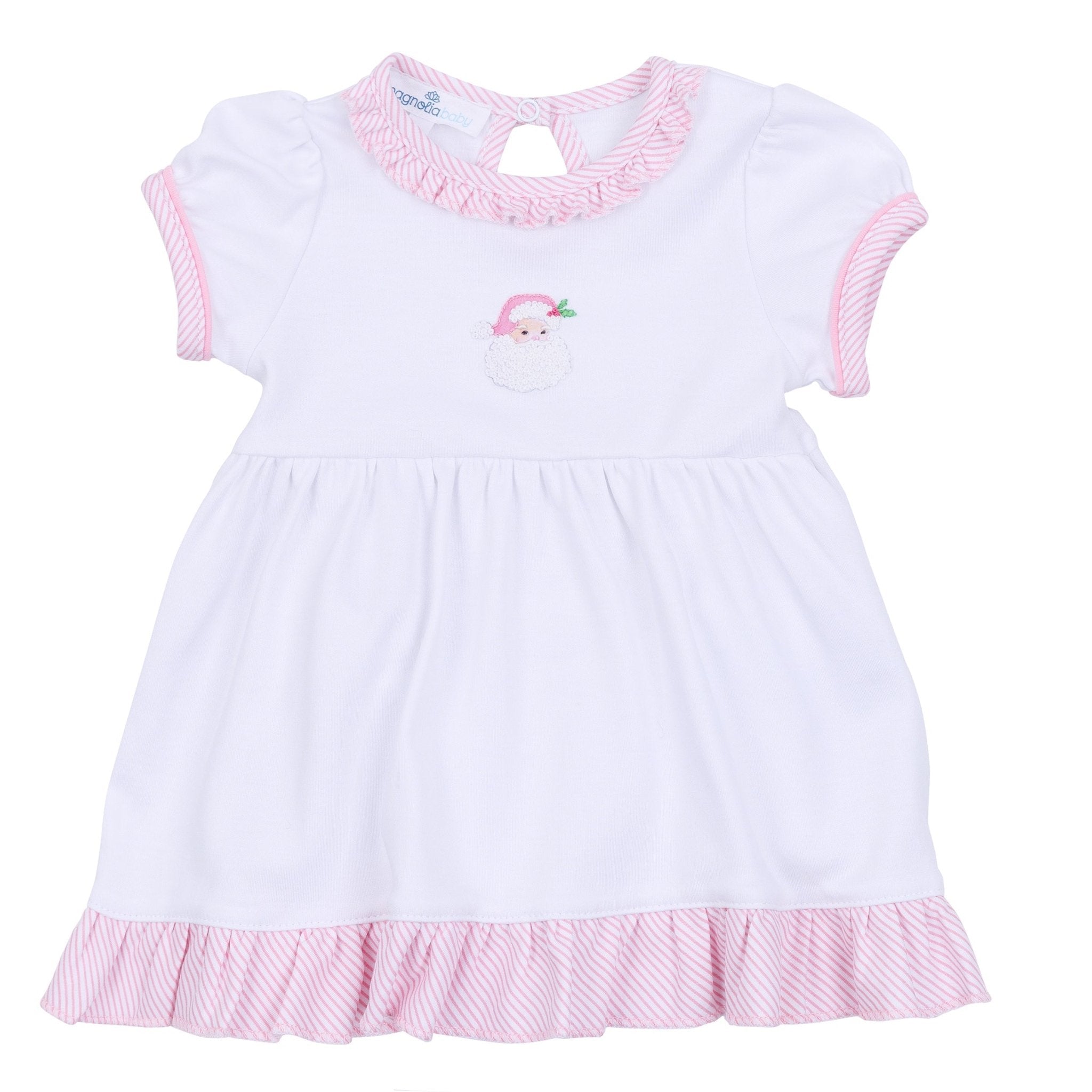 Santa Baby Embroidered Short Sleeve Dress - Pink - Magnolia BabyDress