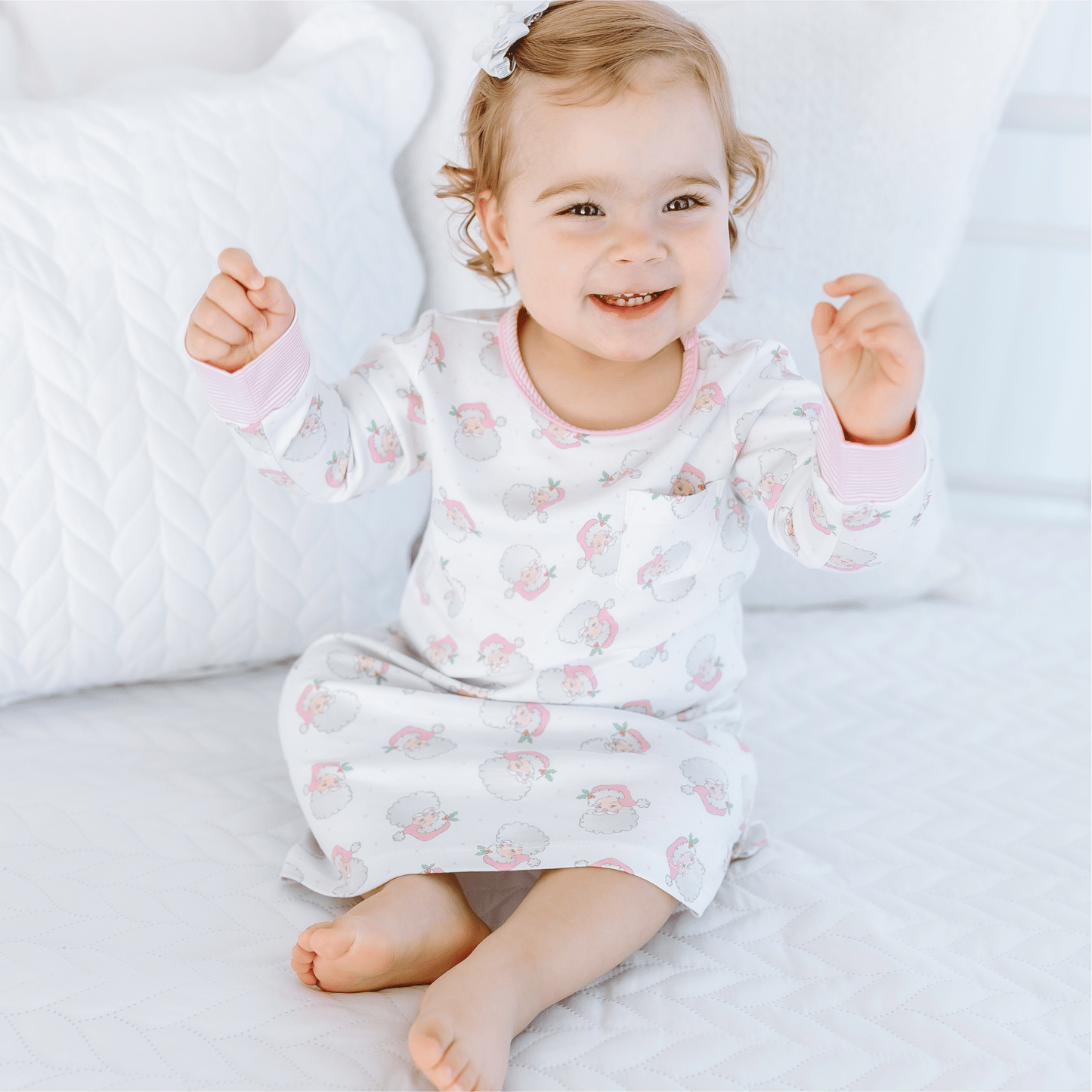 Santa Baby Long Sleeve Nightdress - Pink - Magnolia BabyNightdress