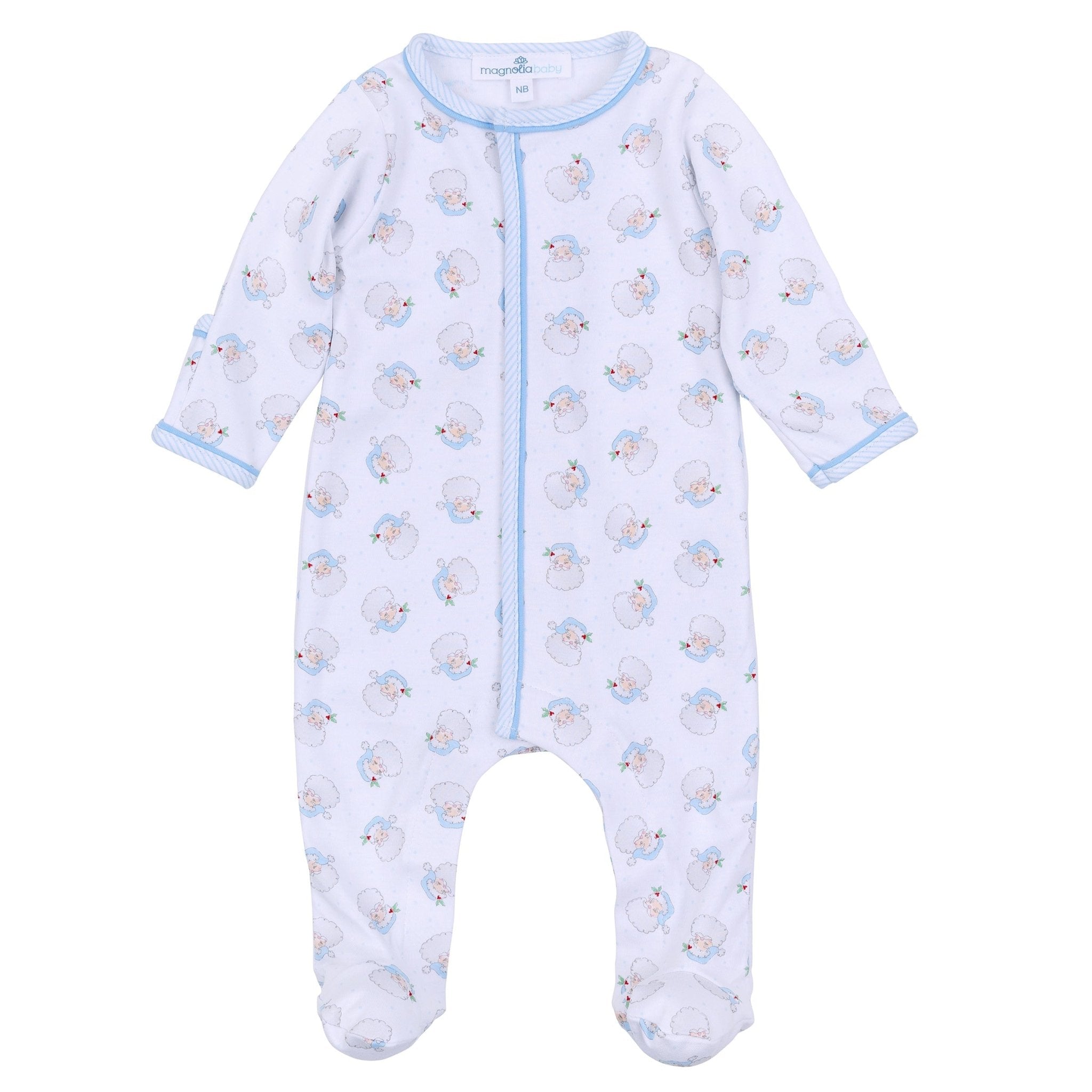 Santa Baby Print Footie - Light Blue - Magnolia BabyFootie