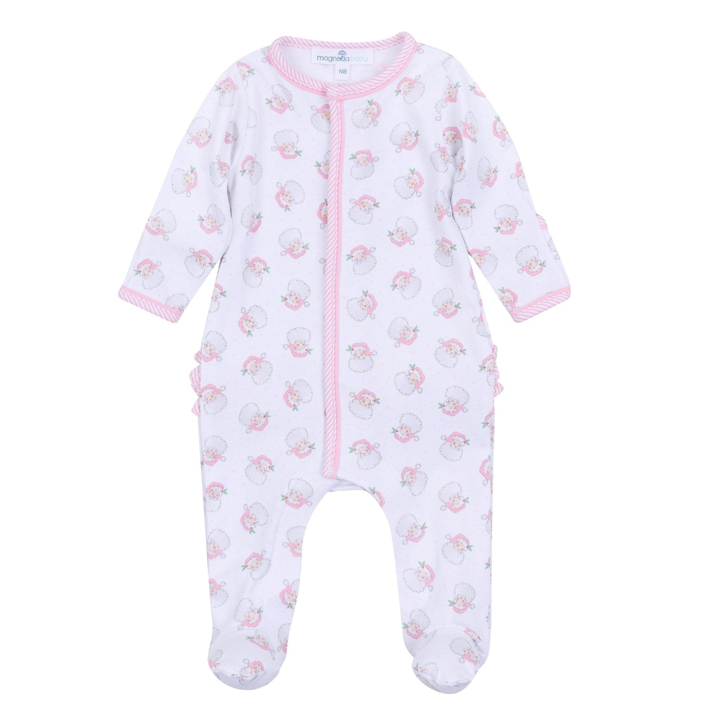 Santa Baby Print Ruffle Footie - Pink - Magnolia BabyFootie
