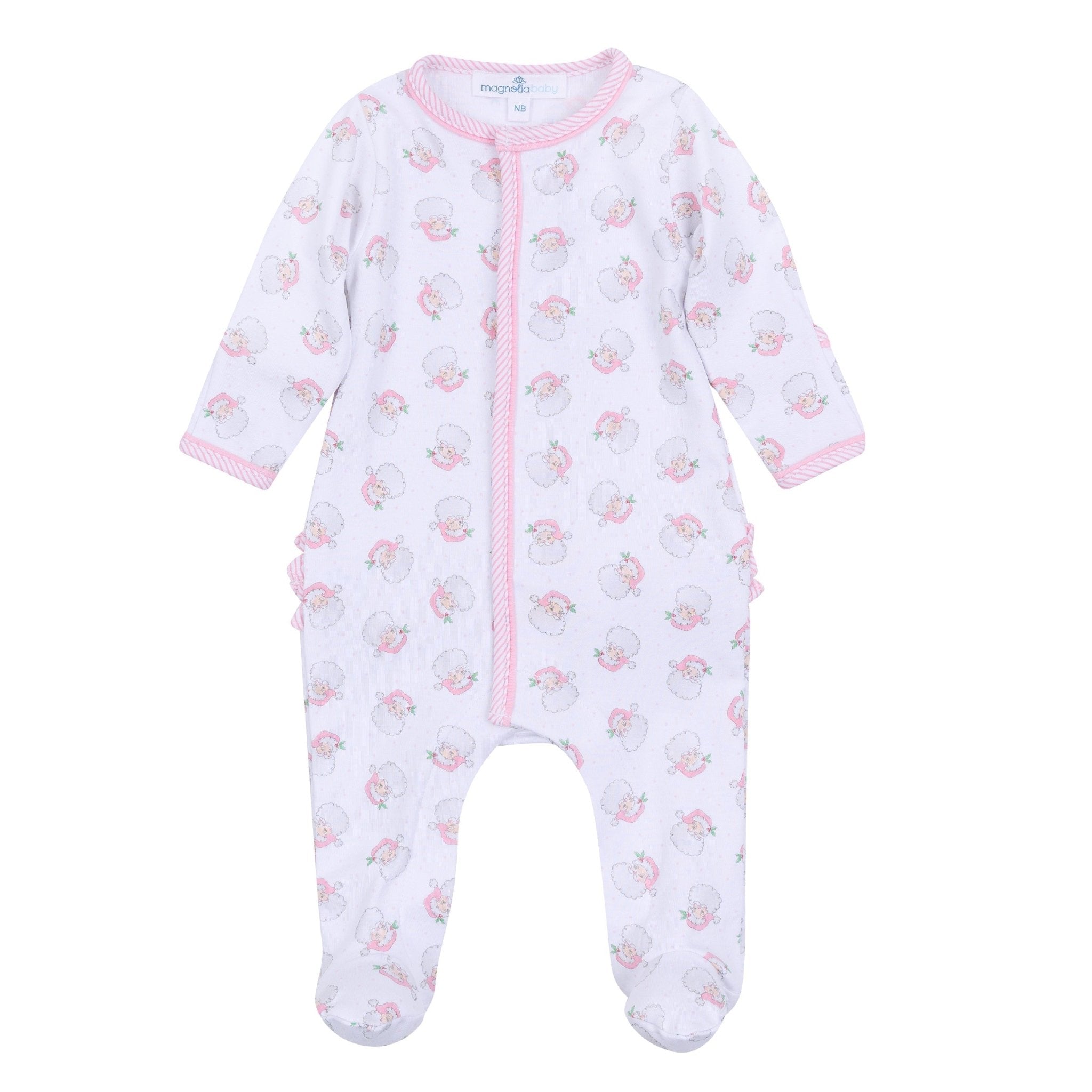 Santa Baby Print Ruffle Footie - Pink - Magnolia BabyFootie
