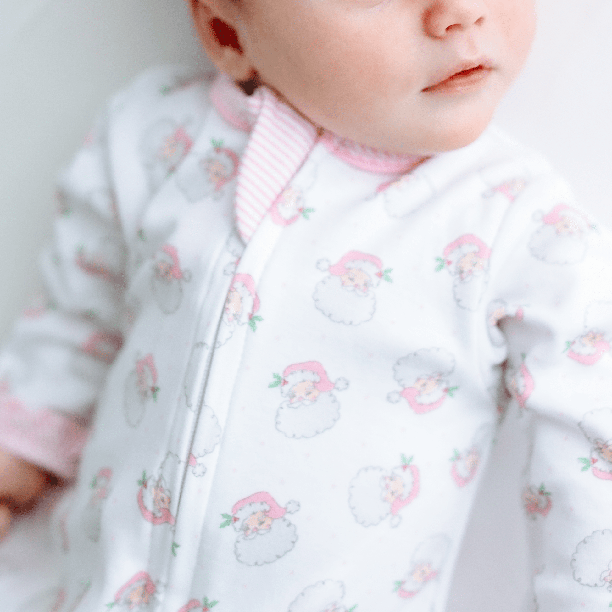 Santa Baby Print Ruffle Zip Footie - Pink - Magnolia BabyFootie