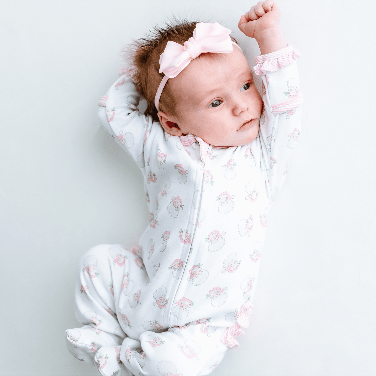 Santa Baby Print Ruffle Zip Footie - Pink - Magnolia BabyFootie