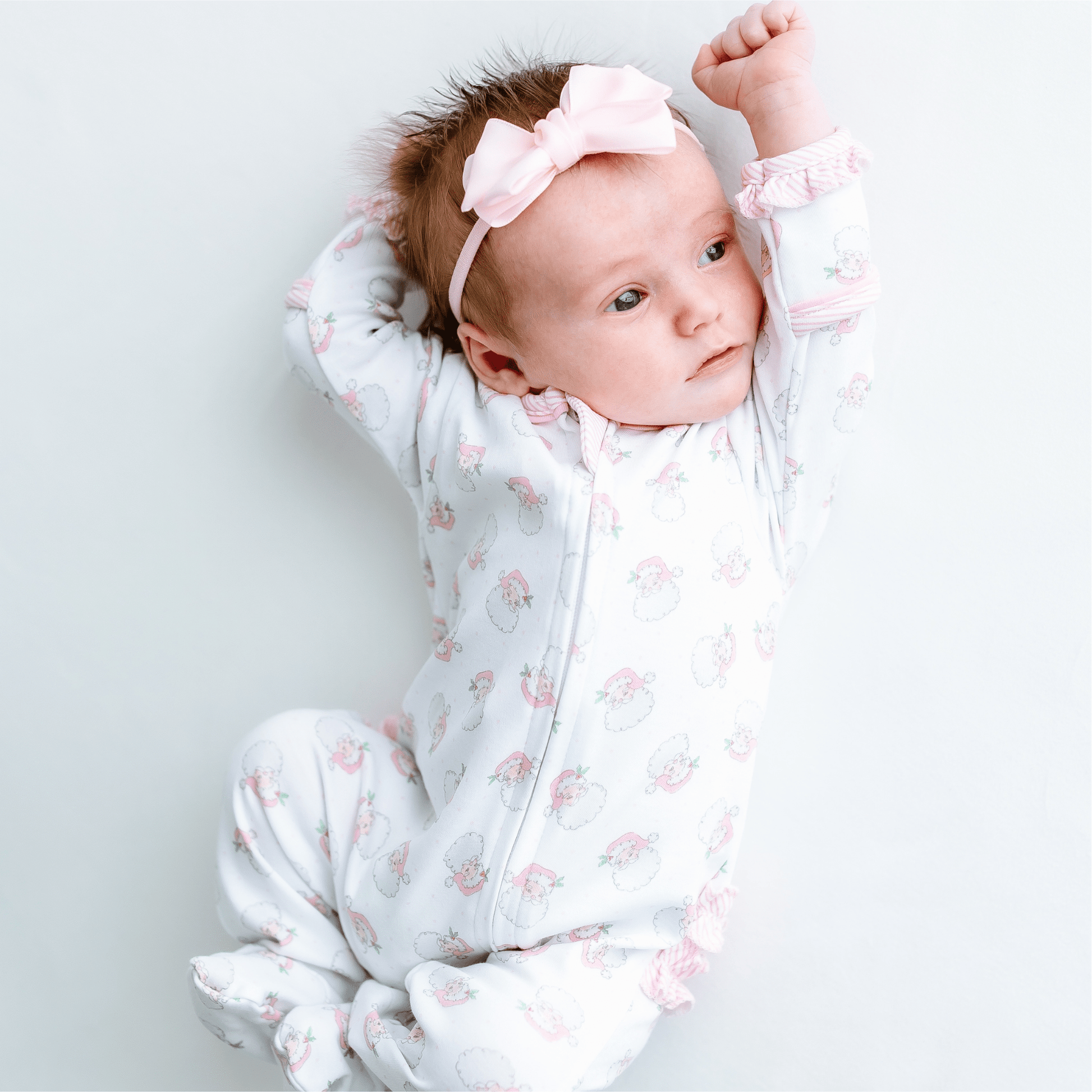 Santa Baby Print Ruffle Zip Footie - Pink - Magnolia BabyFootie