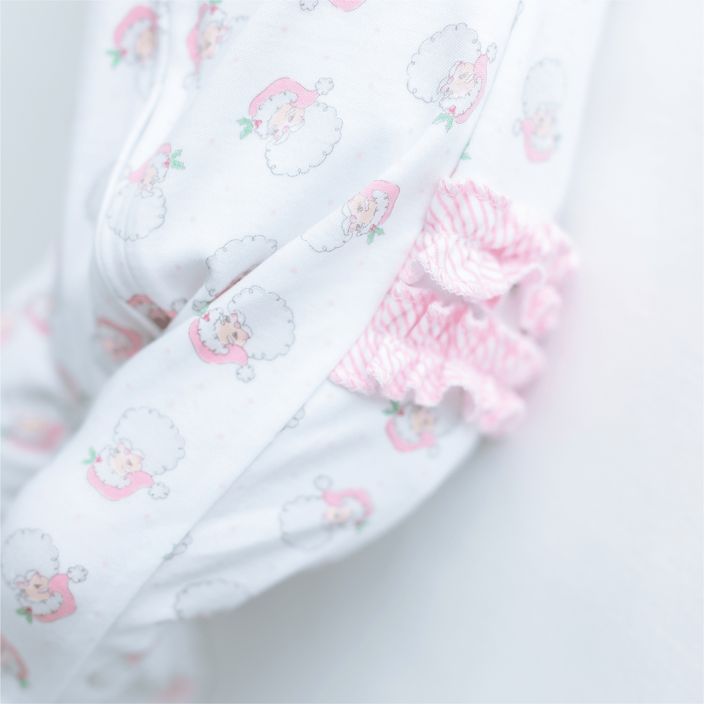 Santa Baby Print Ruffle Zip Footie - Pink - Magnolia BabyFootie
