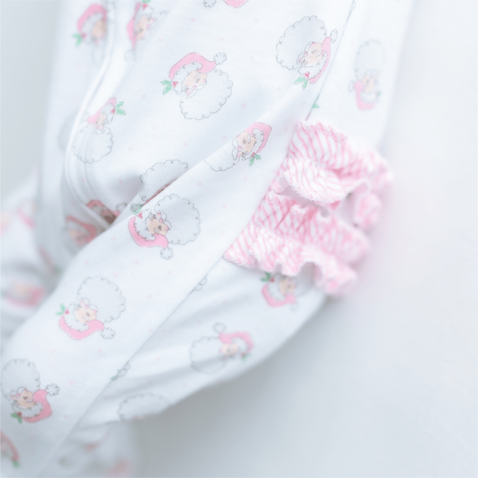 Santa Baby Print Ruffle Zip Footie - Pink - Magnolia BabyFootie