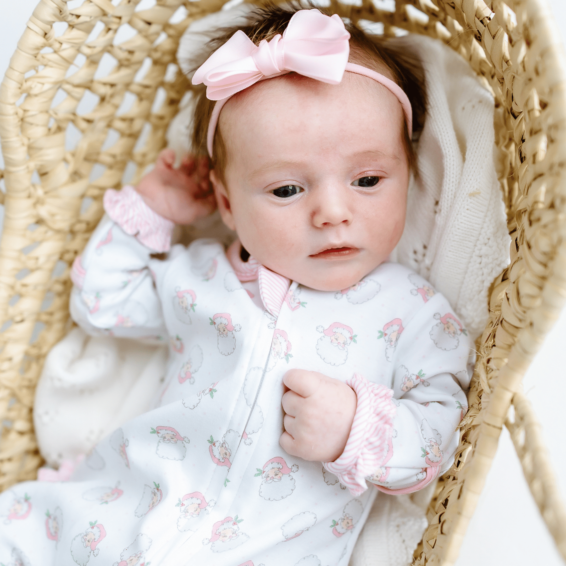 Santa Baby Print Ruffle Zip Footie - Pink - Magnolia BabyFootie