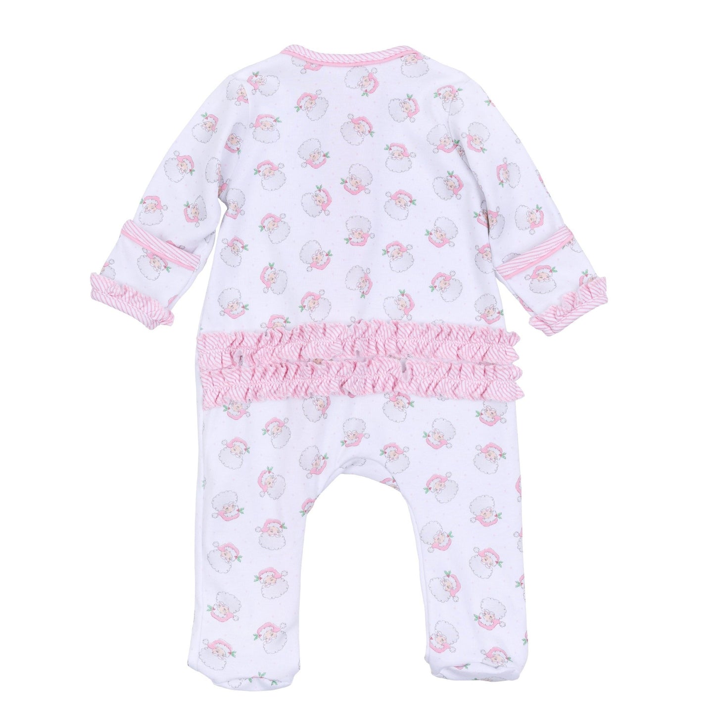 Santa Baby Print Ruffle Zip Footie - Pink - Magnolia BabyFootie