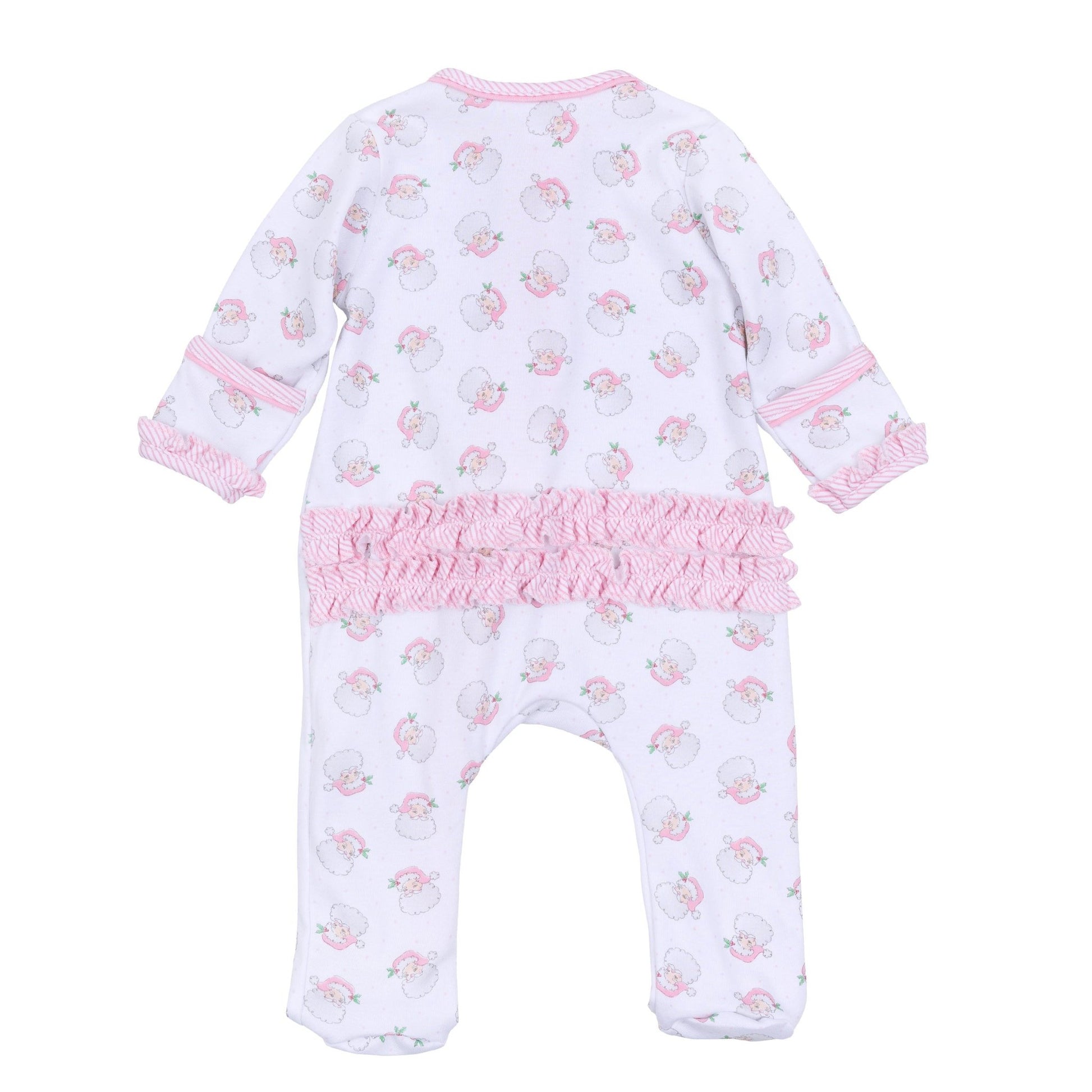 Santa Baby Print Ruffle Zip Footie - Pink - Magnolia BabyFootie