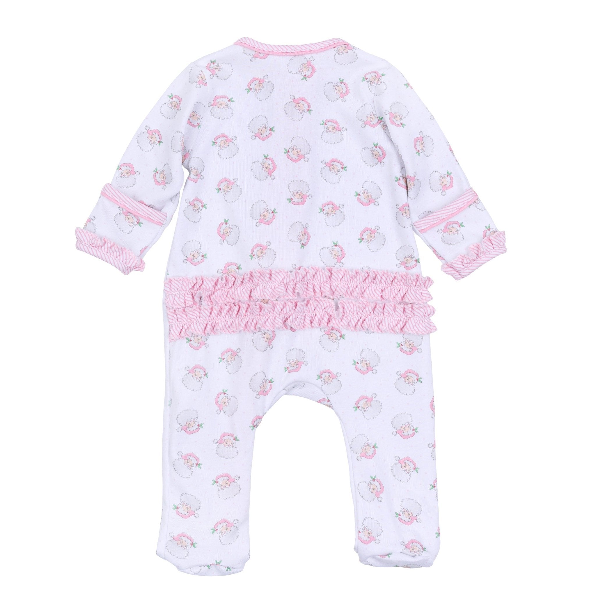 Santa Baby Print Ruffle Zip Footie - Pink - Magnolia BabyFootie