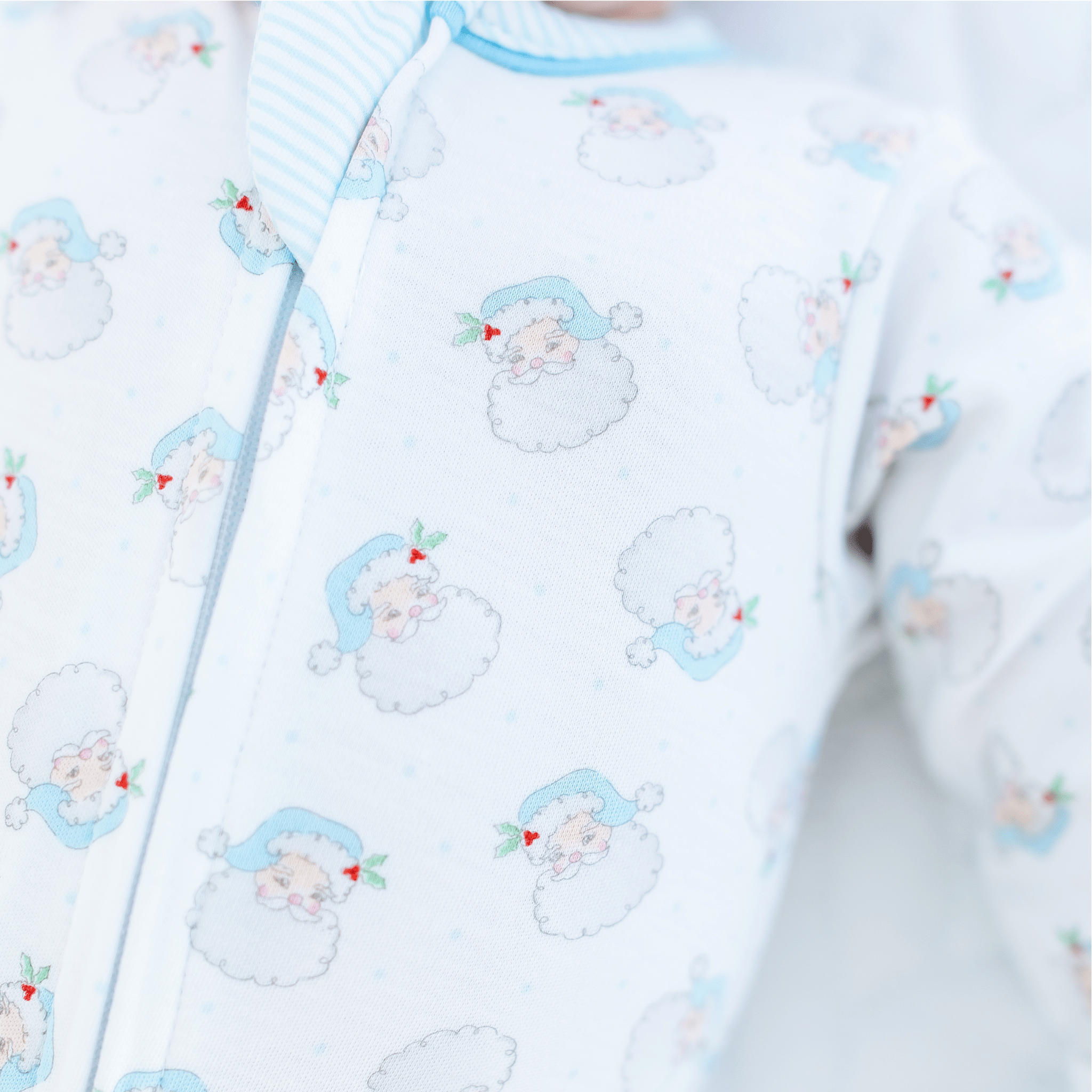 Santa Baby Print Zip Footie - Light Blue - Magnolia BabyFootie