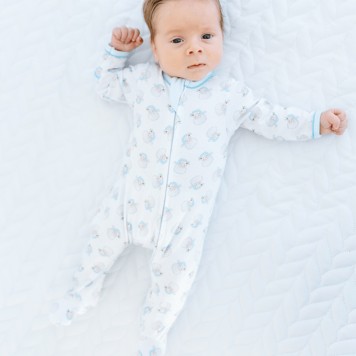Santa Baby Print Zip Footie - Light Blue - Magnolia BabyFootie