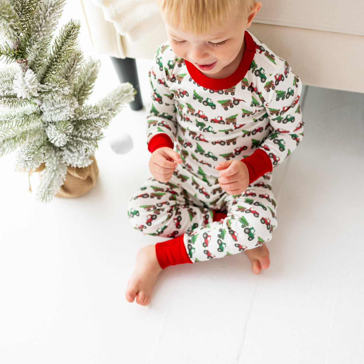Luna and Arlo_Santa's Tractor Long Pajamas_2