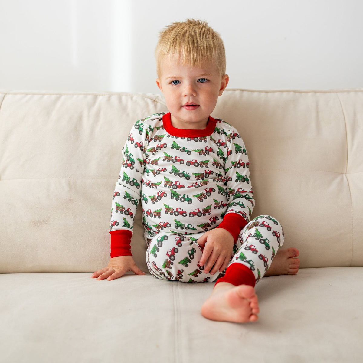 Luna and Arlo_Santa's Tractor Long Pajamas_4