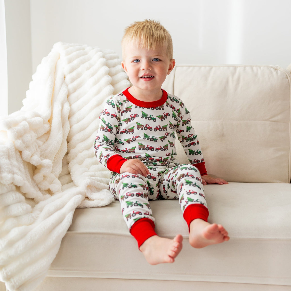 Luna and Arlo_Santa's Tractor Long Pajamas_3