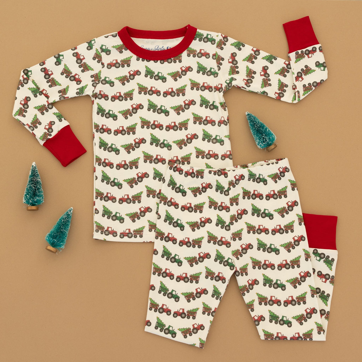 Luna and Arlo_Santa's Tractor Long Pajamas_5
