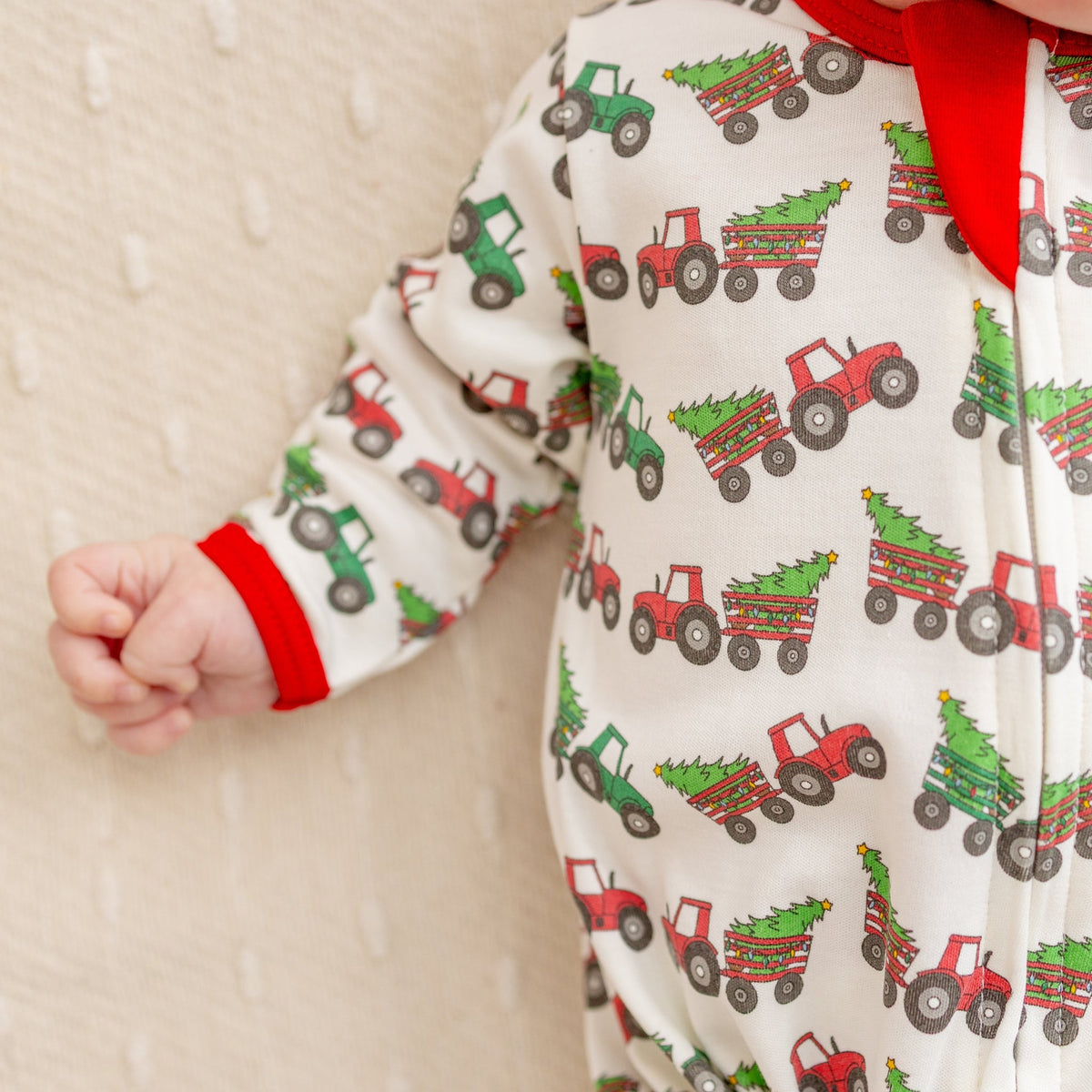 Luna and Arlo_Santa's Tractor Zip Footie_2