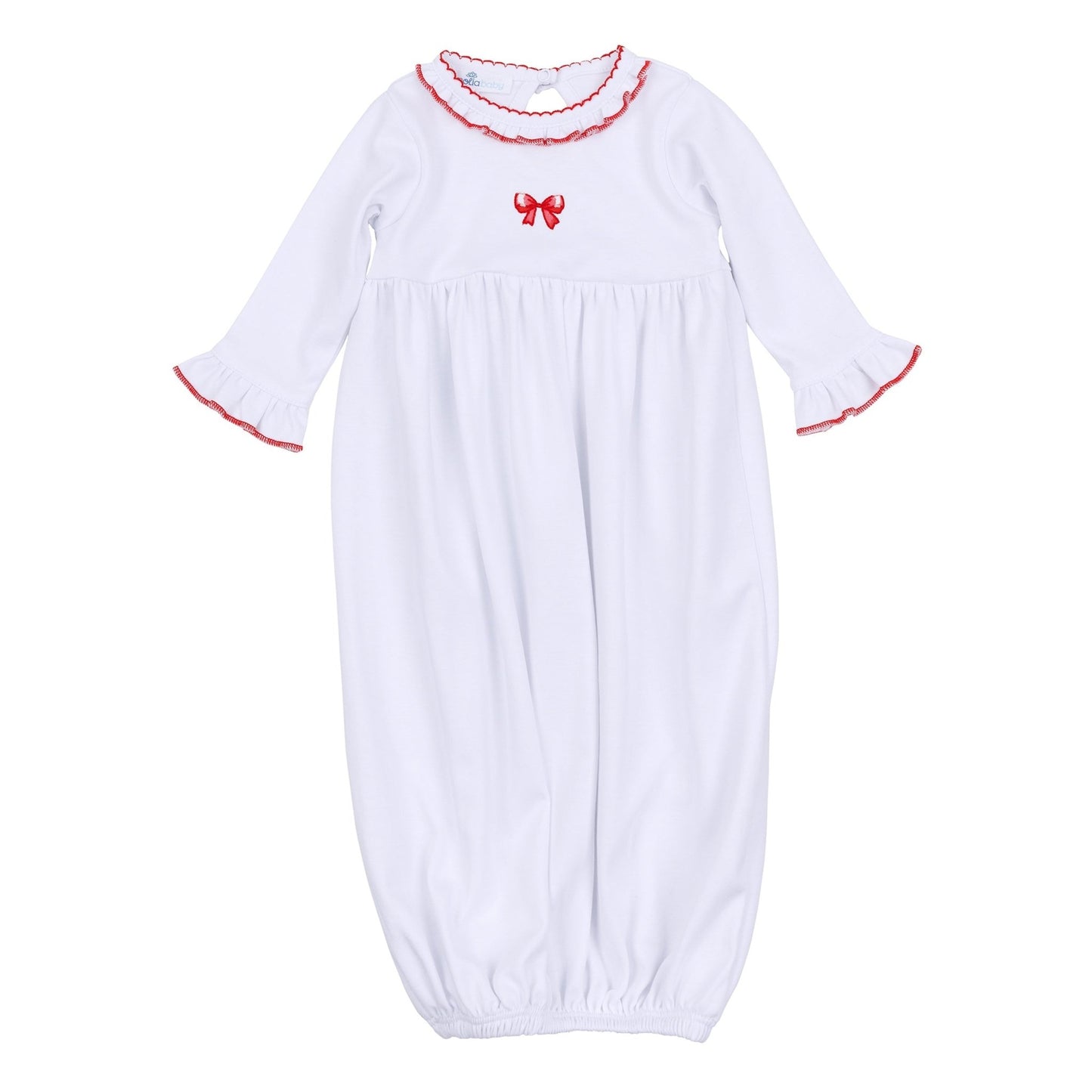 Scarlett Bows Embroidered Ruffle Gathered Gown - Magnolia BabyGown