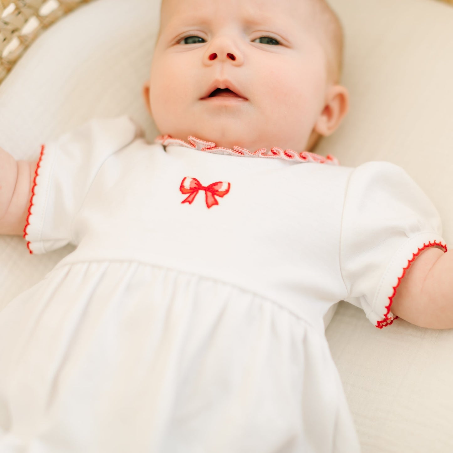 Scarlett Bows Embroidered Short Sleeve Bubble - Magnolia BabyBubble