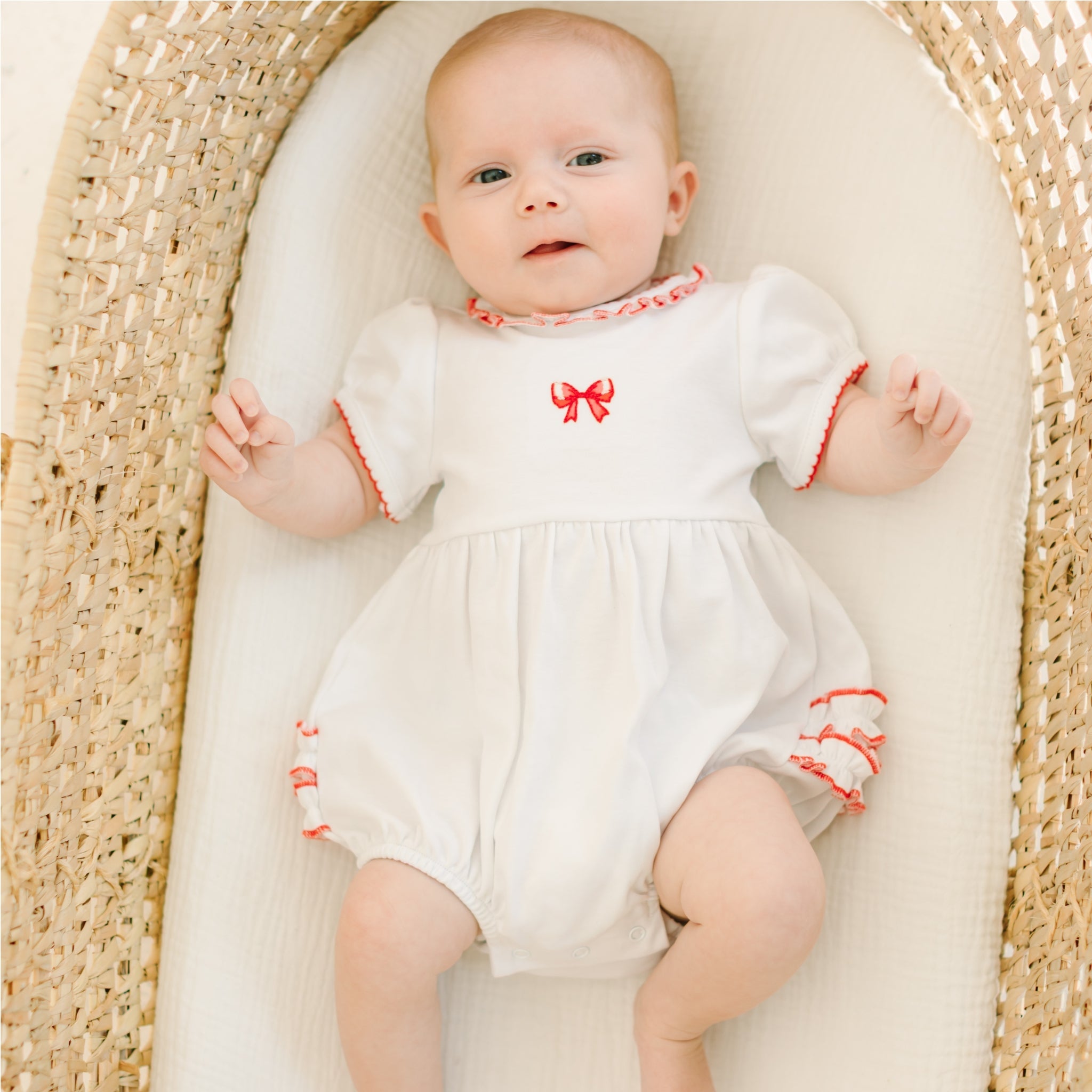Scarlett Bows Embroidered Short Sleeve Bubble - Magnolia BabyBubble