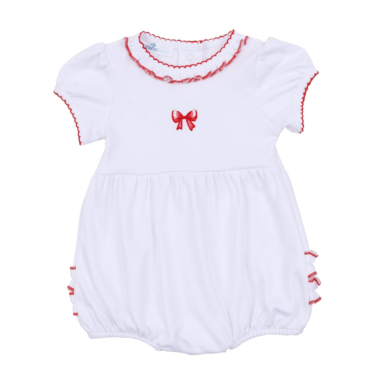 Scarlett Bows Embroidered Short Sleeve Bubble - Magnolia BabyBubble