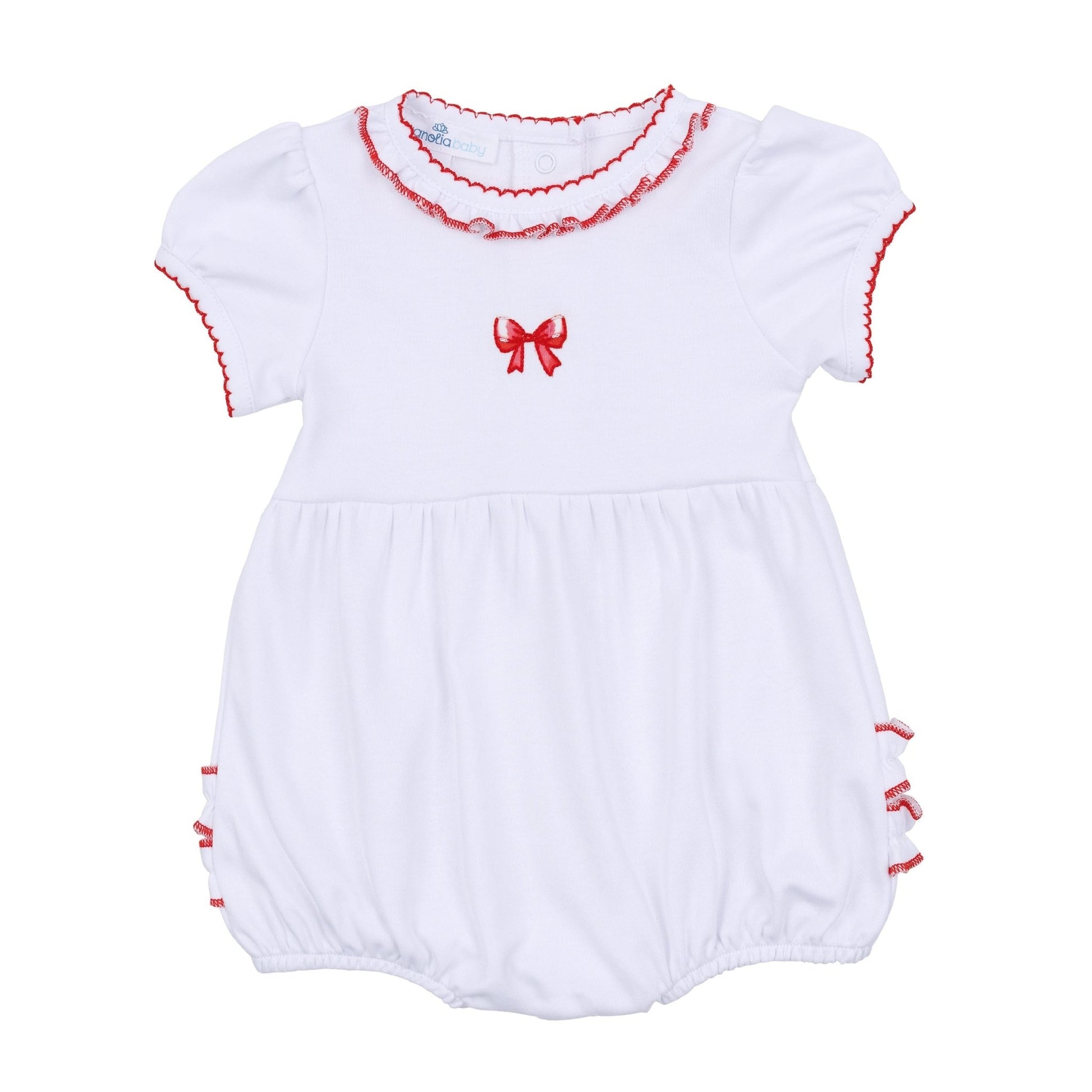 Scarlett Bows Embroidered Short Sleeve Bubble - Magnolia BabyBubble