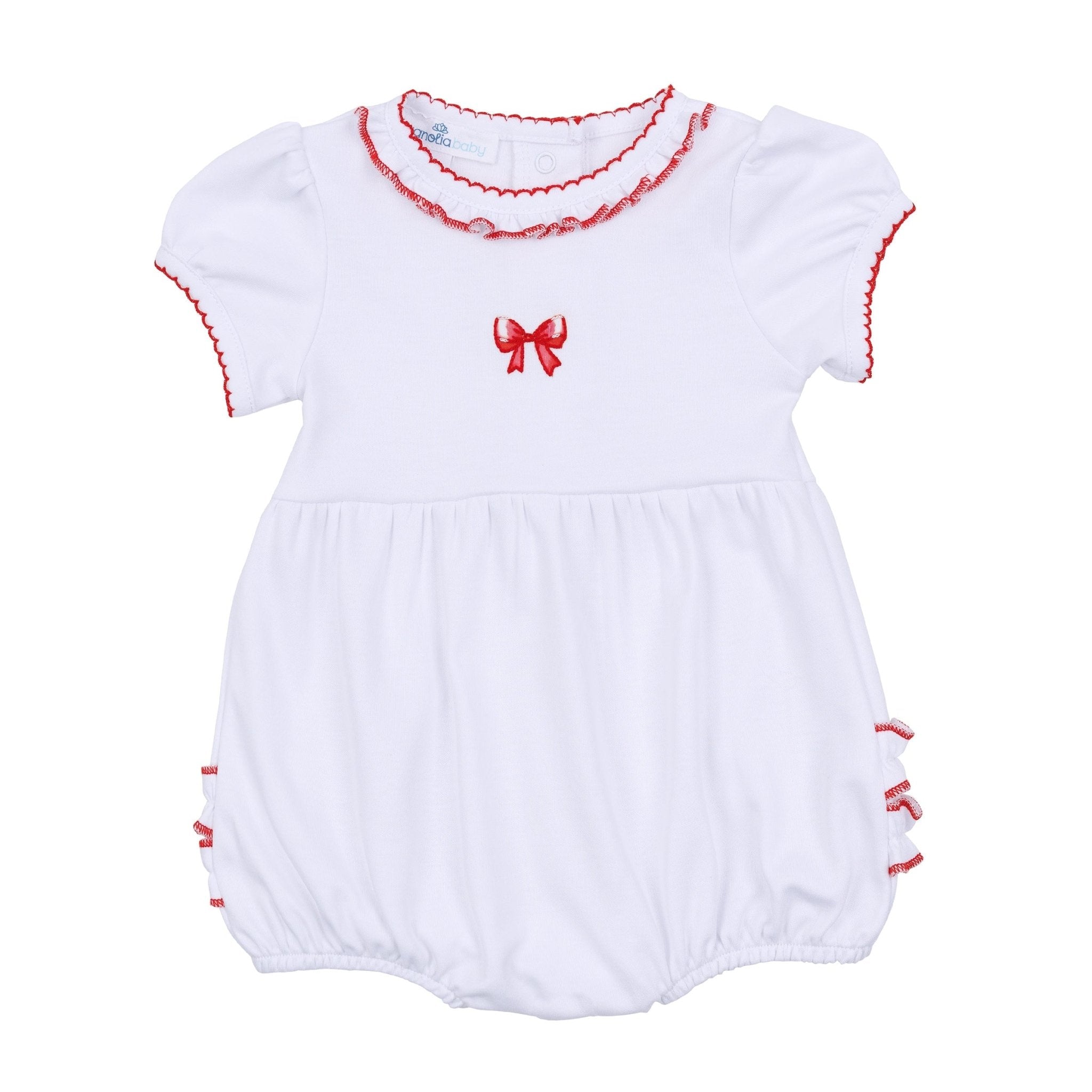 Scarlett Bows Embroidered Short Sleeve Bubble - Magnolia BabyBubble