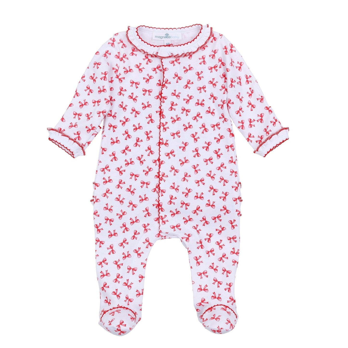 Scarlett Bows Print Ruffle Footie - Magnolia BabyFootie