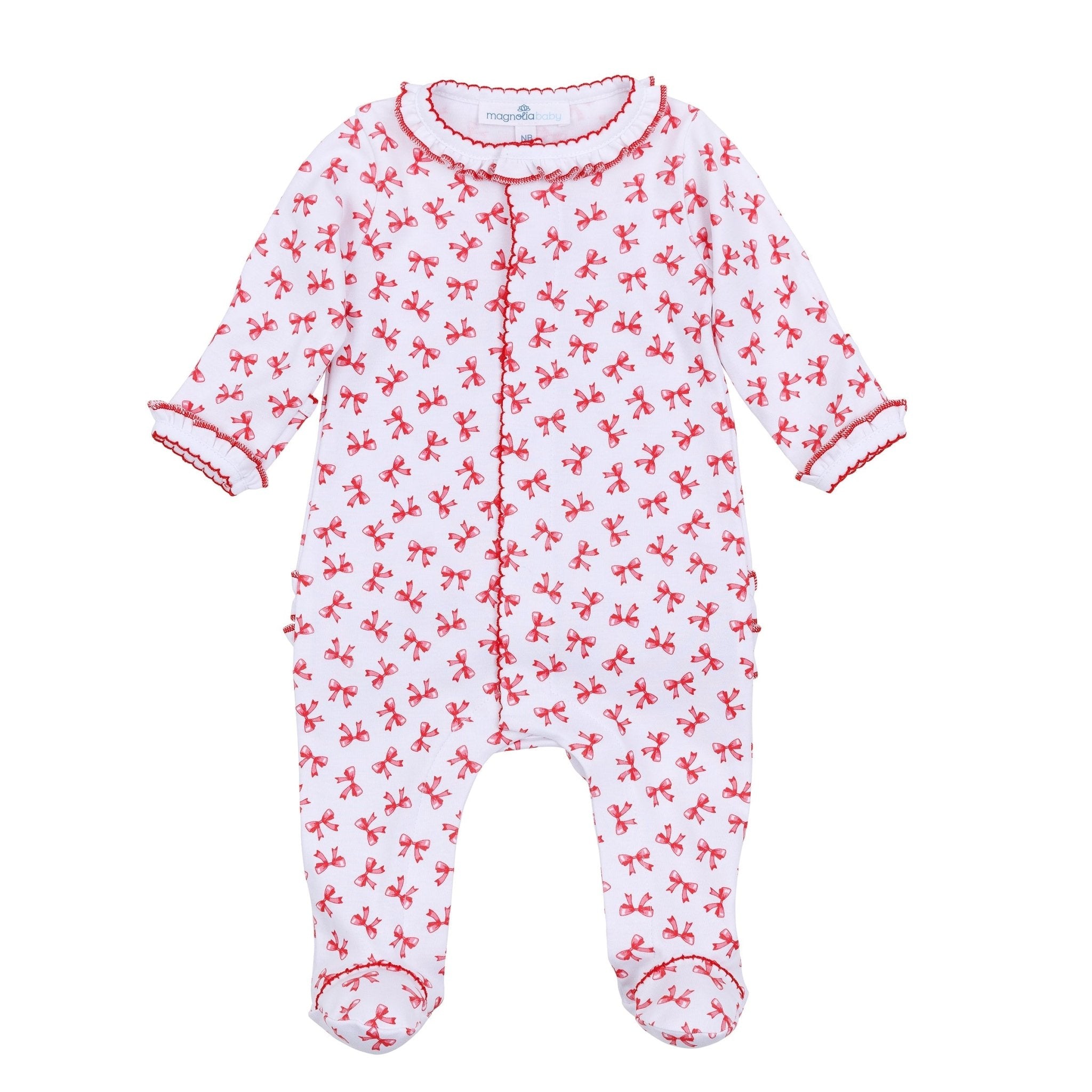 Scarlett Bows Print Ruffle Footie - Magnolia BabyFootie
