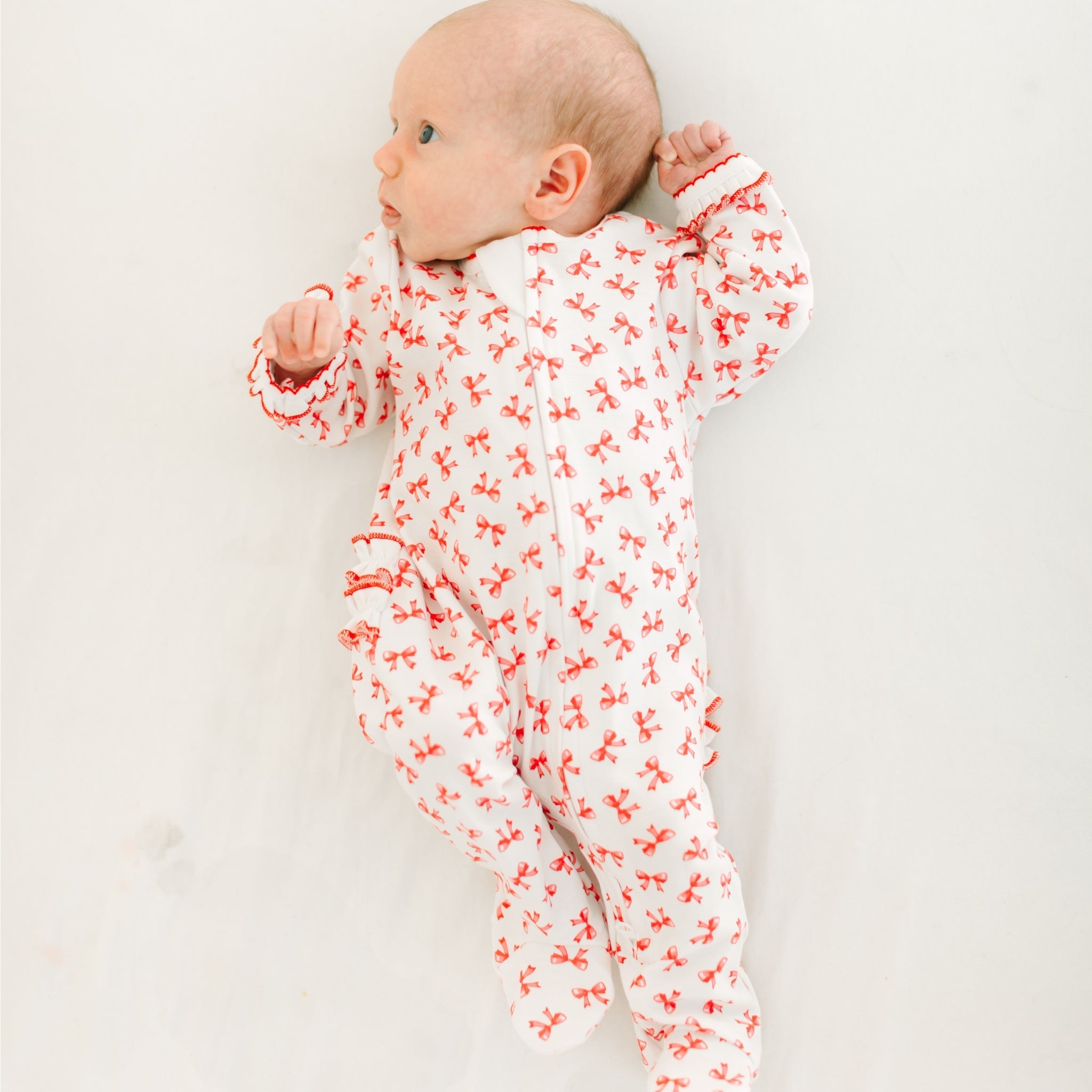 Scarlett Bows Print Zip Footie - Magnolia BabyFootie
