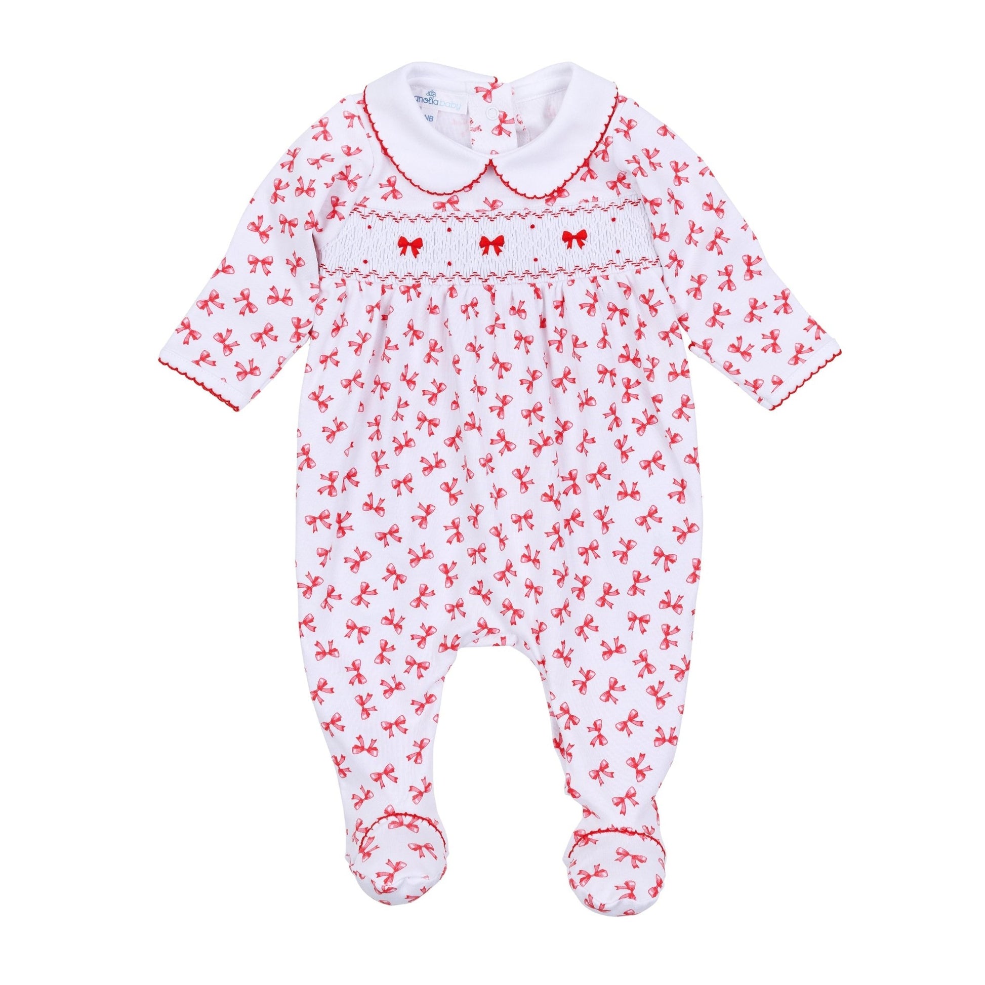 Scarlett Bows Smocked Footie - Magnolia BabyFootie