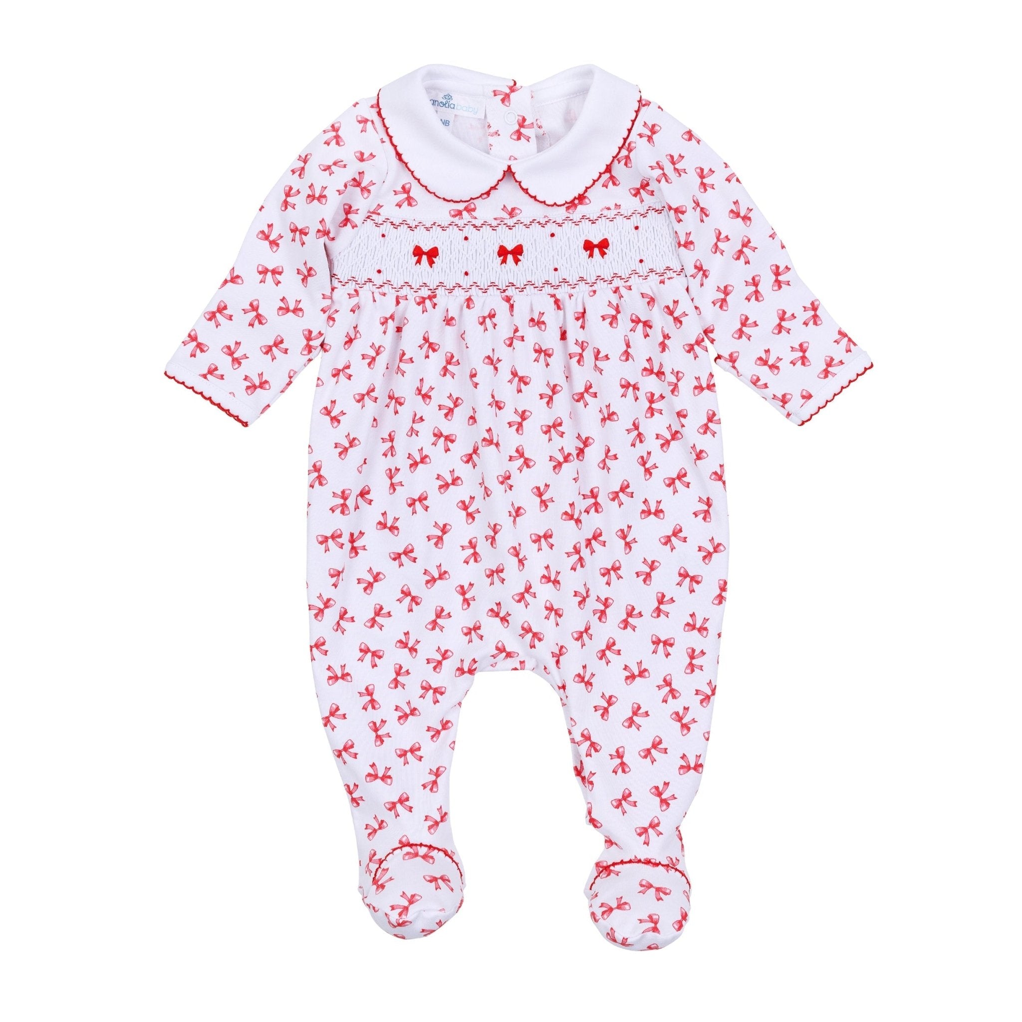 Scarlett Bows Smocked Footie - Magnolia BabyFootie