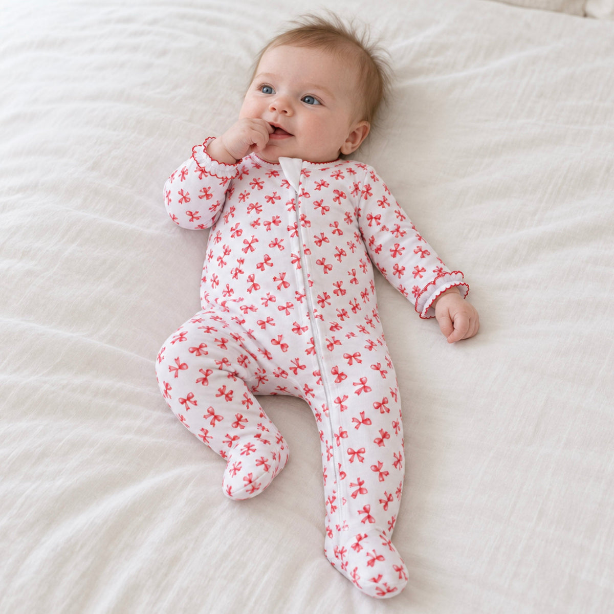 Magnolia Baby_Scarlett Bows Zip Footie_1