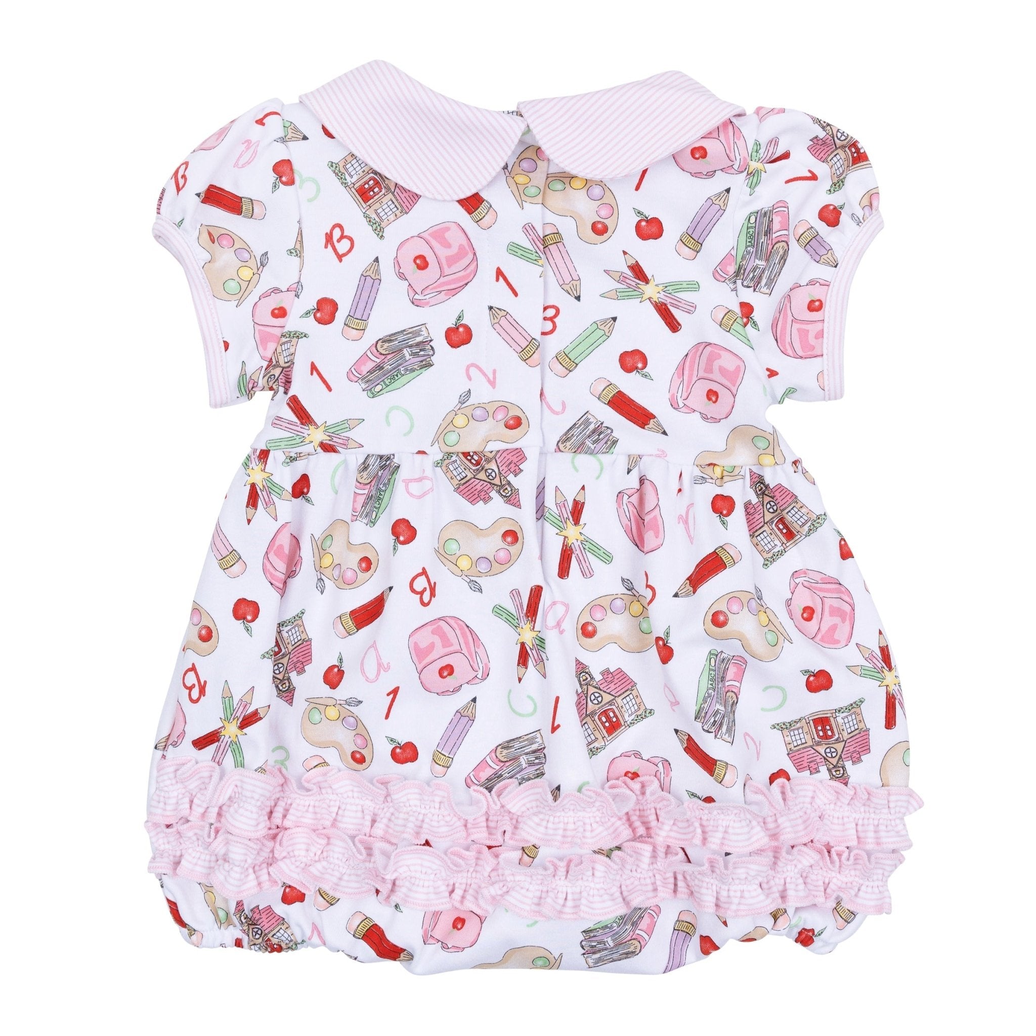 School Day Sweetness Collared Short Sleeve Bubble - Pink - Magnolia BabyBubble