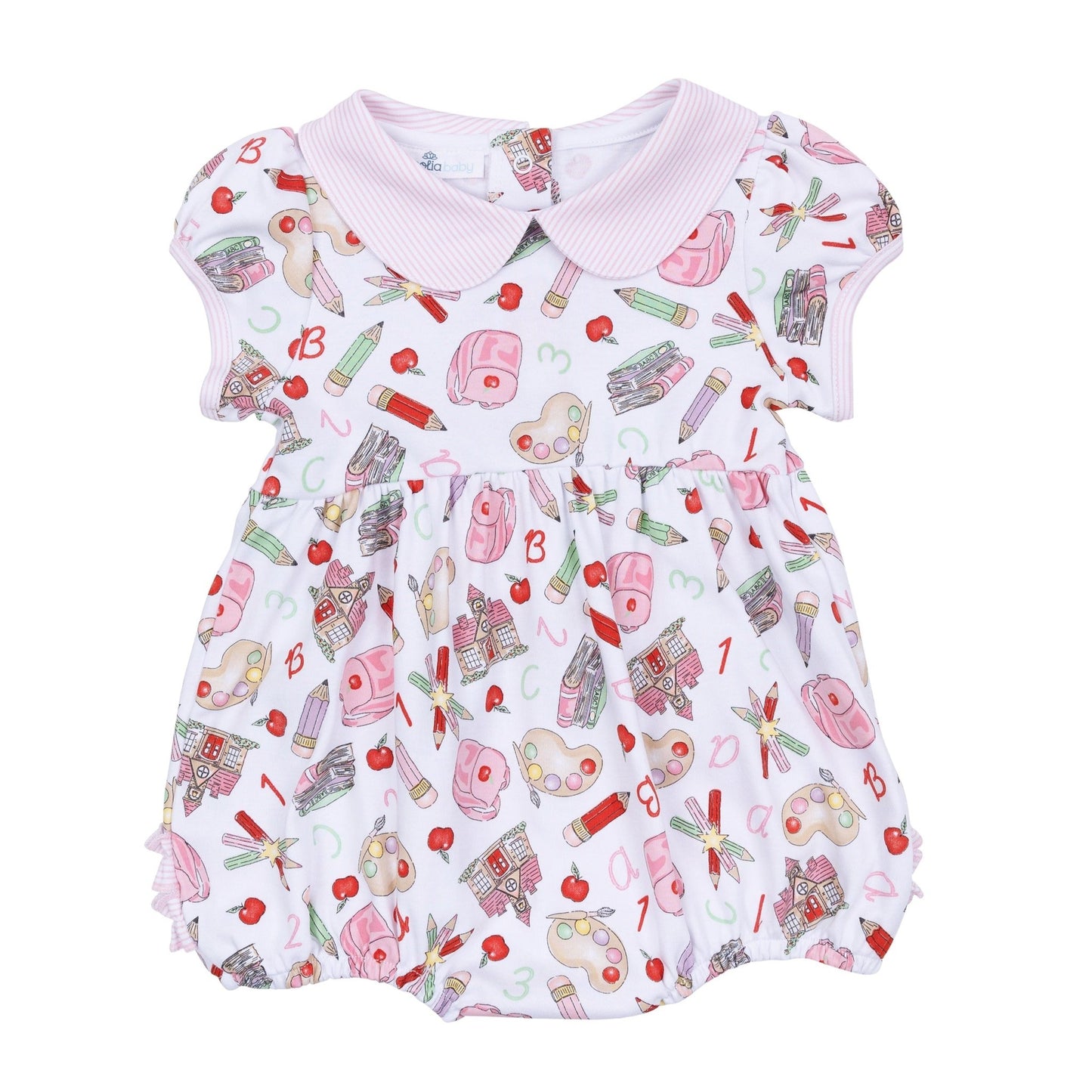 School Day Sweetness Collared Short Sleeve Bubble - Pink - Magnolia BabyBubble
