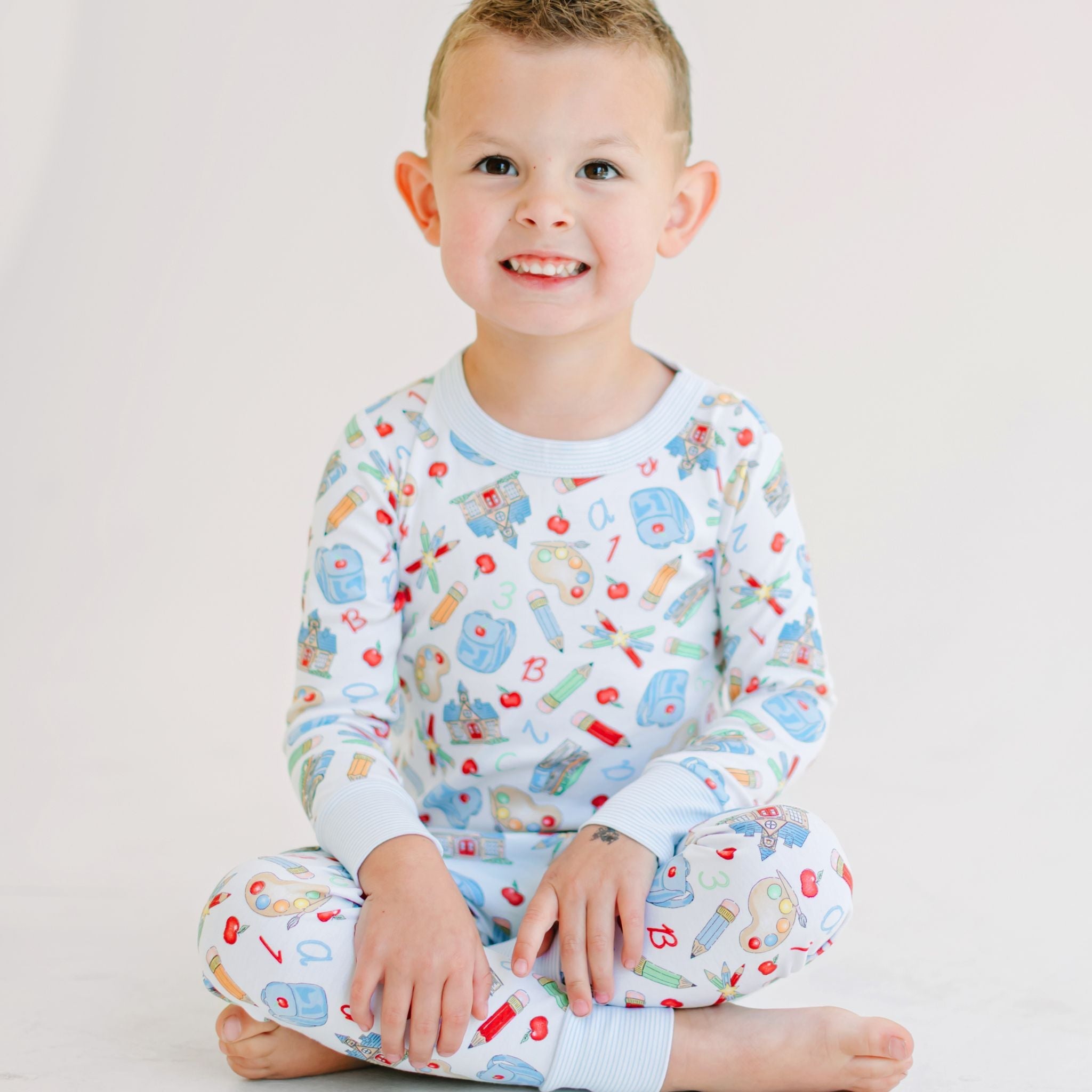 School Day Sweetness Long Pajamas - Light Blue - Magnolia BabyLong Pajamas