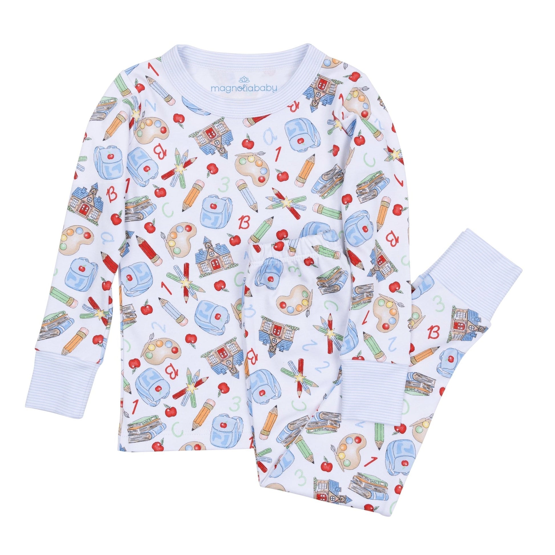 School Day Sweetness Long Pajamas - Light Blue - Magnolia BabyLong Pajamas