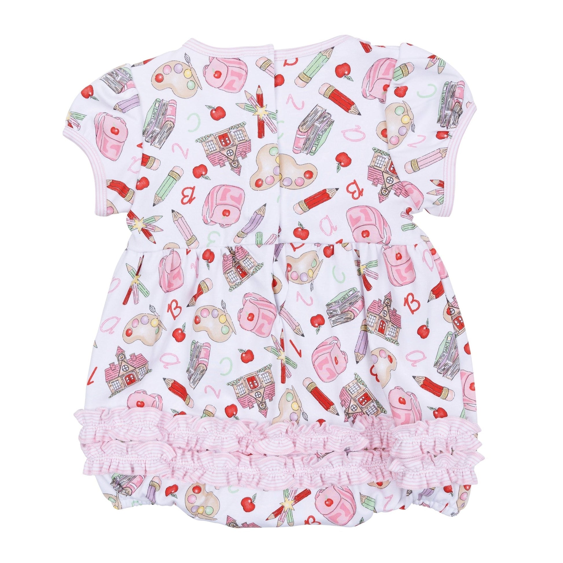 School Day Sweetness Ruffle Short Sleeve Bubble - Pink - Magnolia BabyBubble