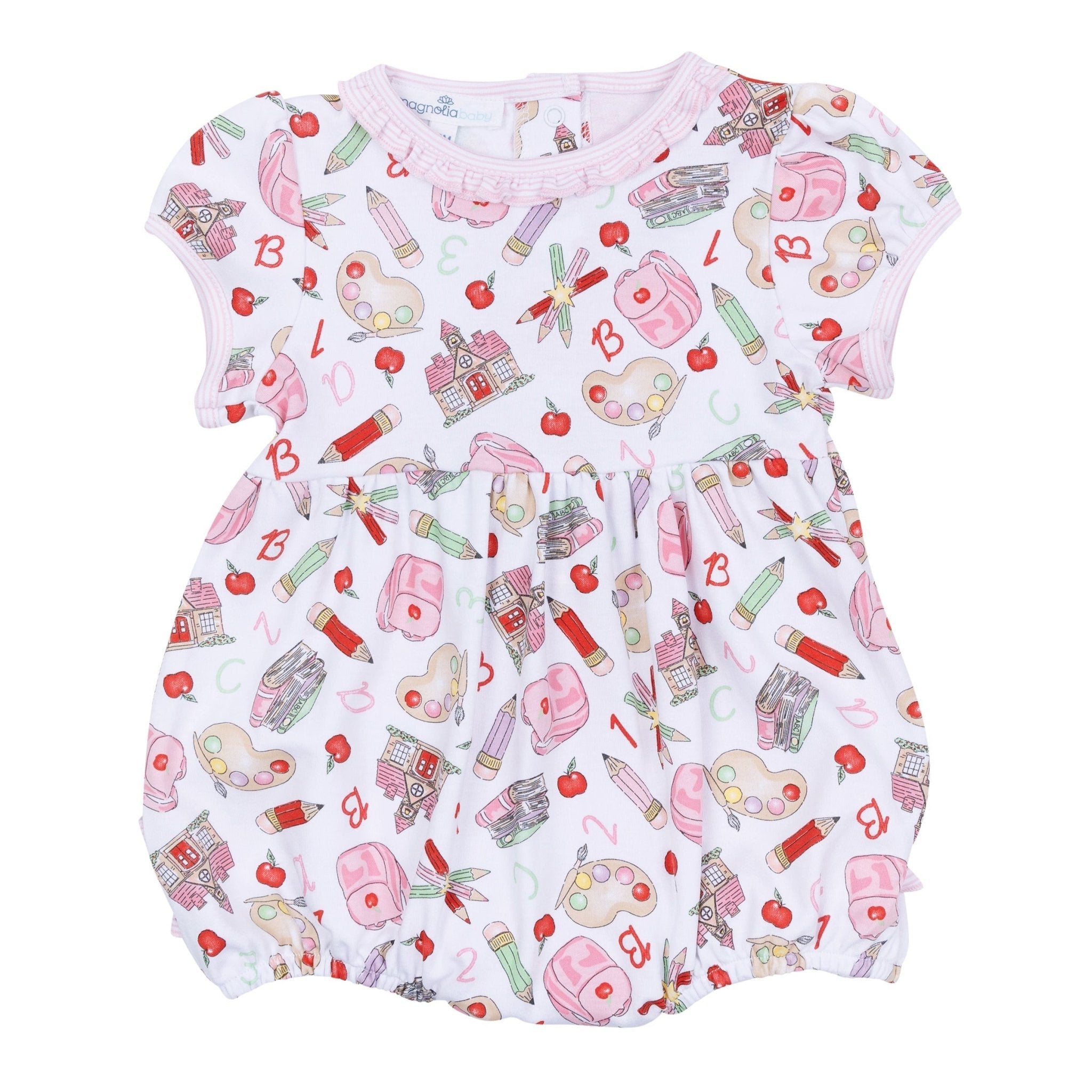 School Day Sweetness Ruffle Short Sleeve Bubble - Pink - Magnolia BabyBubble