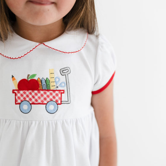 School Wagon Applique Collared Girl Bubble - Magnolia BabyBubble