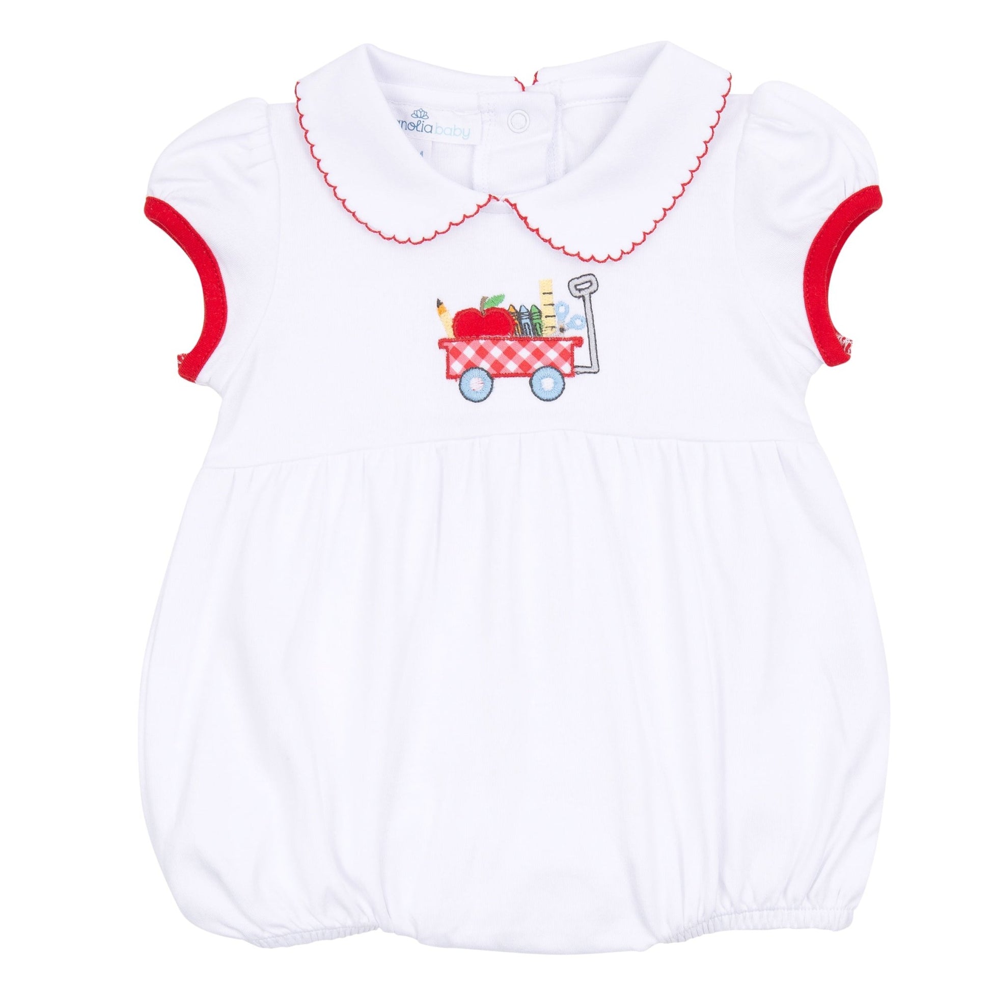 School Wagon Applique Collared Girl Bubble - Magnolia BabyBubble
