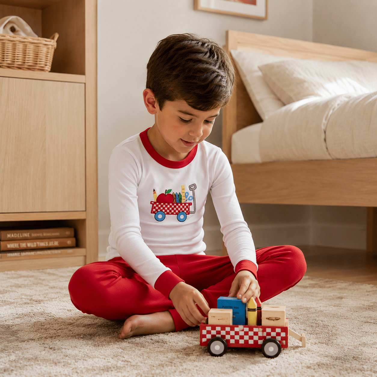 School Wagon Applique Long Pajamas - Magnolia BabyLong Pajamas