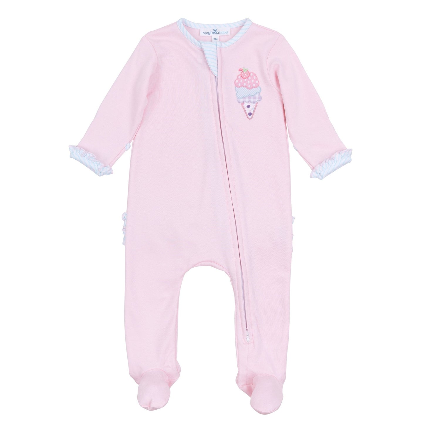 Scoops of Fun Applique Ruffle Zip Footie - Magnolia BabyFootie