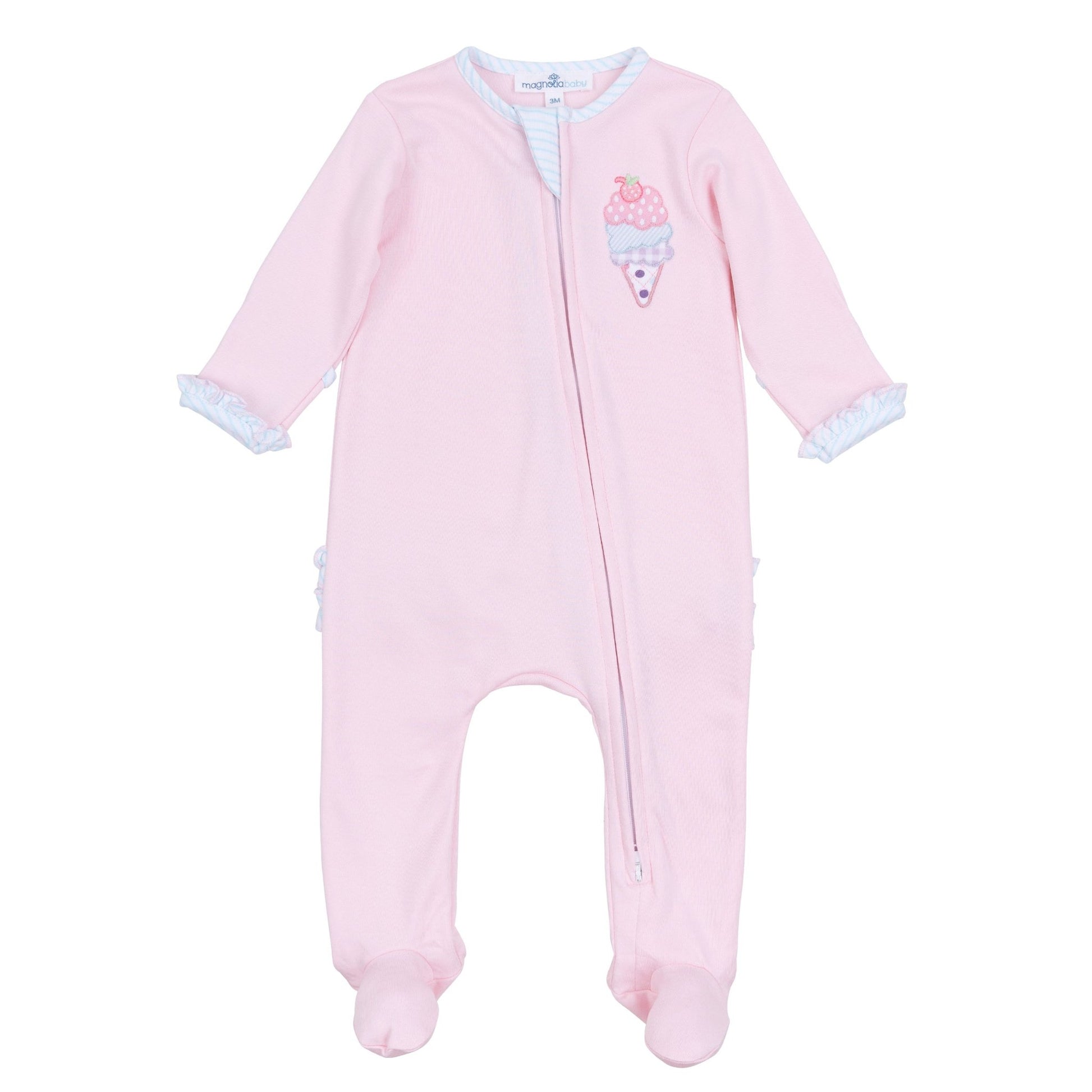 Scoops of Fun Applique Ruffle Zip Footie - Magnolia BabyFootie