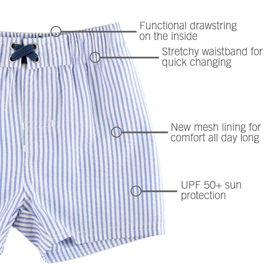 Seersucker Swim Trunks - Blue Periwinkle Stripe - Magnolia BabySwim Trunks