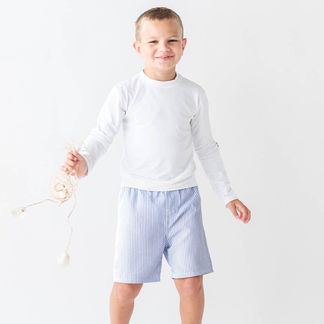 Seersucker Swim Trunks - Blue Periwinkle Stripe - Magnolia BabySwim Trunks
