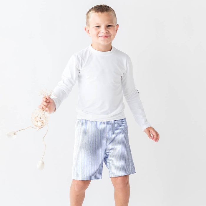 Seersucker Swim Trunks - Blue Periwinkle Stripe - Magnolia BabySwim Trunks